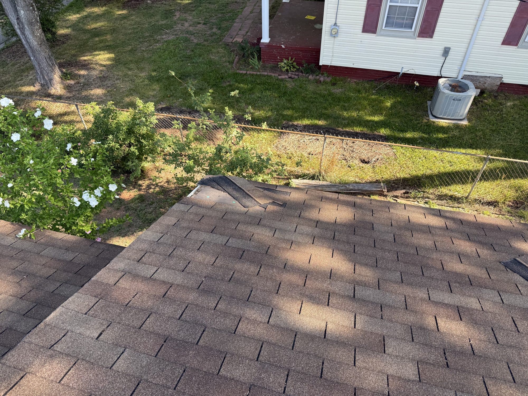 Aged roof before replacement, seen from above